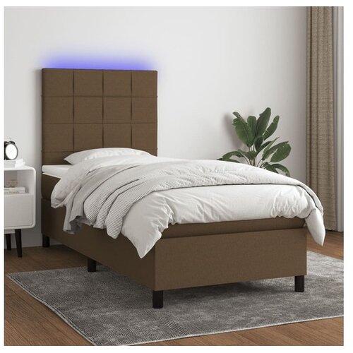  Krevet box spring s madracem LED tamnosmeđi 90x190 cm tkanina Cijene