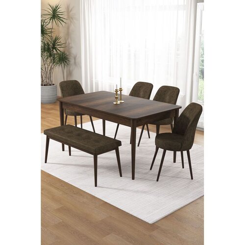 Hanah home trpezarijski set Pir, sto, 4 stolice i klupa, ploča u dekoru drveta Baroque, braon tkanina Babyface Cene