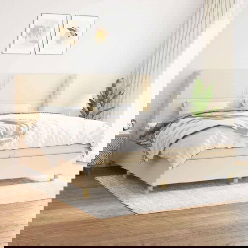  Box spring postelja z vzmetnico krem 200x200 cm blago, (20851583) Cene