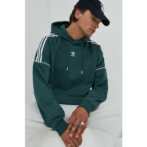 Adidas Pamučna dukserica za muškarce, boja: zelena, s kapuljačom, glatka