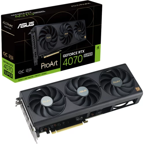 Asus ProArt GeForce RTX 4070 SUPER OC Edition 12GB GDDR6X grafična kartica brings elegant and minimalist style to empower creator PC builds with full-scale GeForce RTX 40 SUPER Series performance, PCIe 4.0, 1xHDMI 2.1a, 3xDisplayPort 1.4a - 90YV0KC4-M0NA0