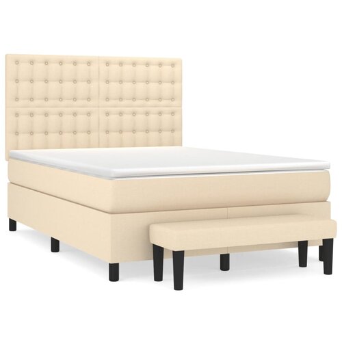 vidaXL Box spring postelja z vzmetnico krem 140x200 cm blago, (20897299) Cene
