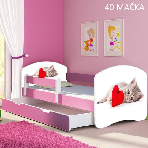  Otro&scaron;ka postelja ACMA z motivom, stranska roza + predal 180x80 cm 40 Mačka Cene