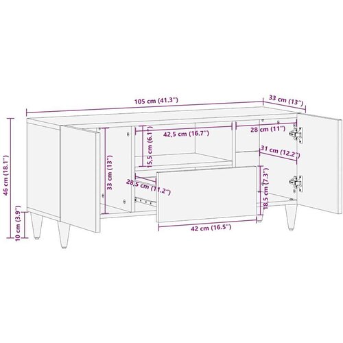 VidaXL tv ormar s ladicama bijelo 105 x 33 x 46 cm masivno drvo manga Slike
