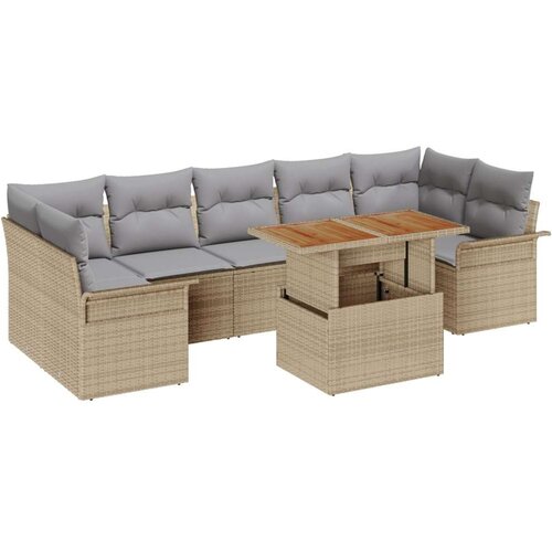  Vrtna garnitura - 8-dijelni set vrtnih sofa s jastučićima bež poli ratan  dvosjed vrtni sofa s odlaganjem i jastučićima bež poli Cijene