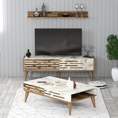 HANNAH HOME TV ormarić s policama Valensiya 140, 140x35x45 cm, Smeđe-bijela Cijene
