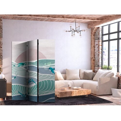  Paravan - Picturesque Landscape With Fish - Sunset And Koi Fish in Shades of Turquoise And Blue. Floating Above The Water 135x17 Cijene