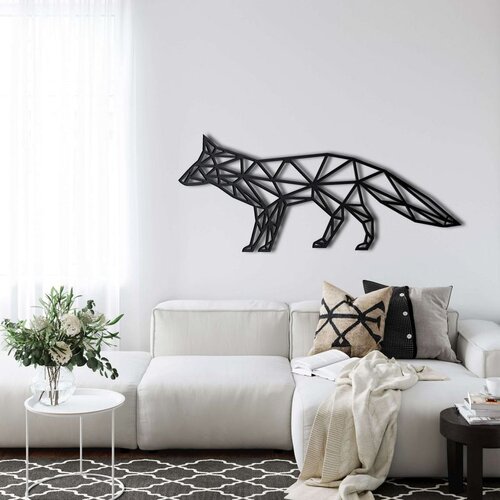 Wallxpert metalni zidni ukras 5061, geometrijska lisica, 45 x 19 cm, crni Cene