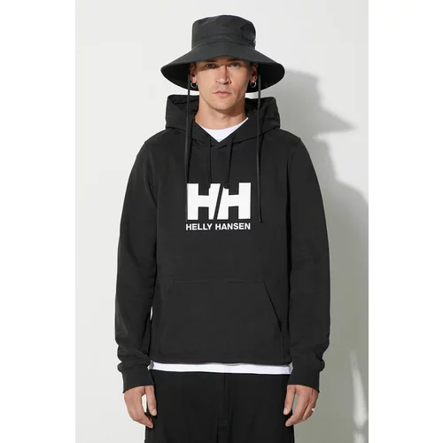 Helly Hansen Bombažen pulover moška, črna barva, s kapuco
