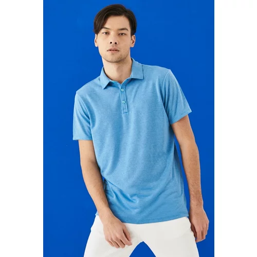 ALTINYILDIZ CLASSICS Men's Turquoise Slim Fit Slim Fit Polo Neck Plain Casual T-Shirt.
