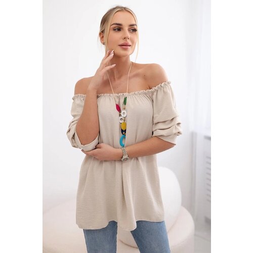 Kesi Spanish blouse with decorative sleeves beige Slike