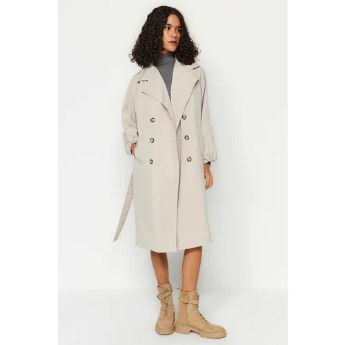 Trendyol Stone Oversize Wide Cut Belted Water Repellent Trench Coat