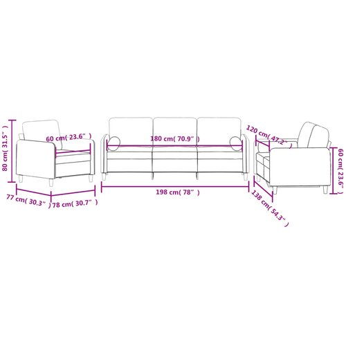  3-dijelni set sofa s jastucima tamnosivi bar&amp;scaron;unasti Slike