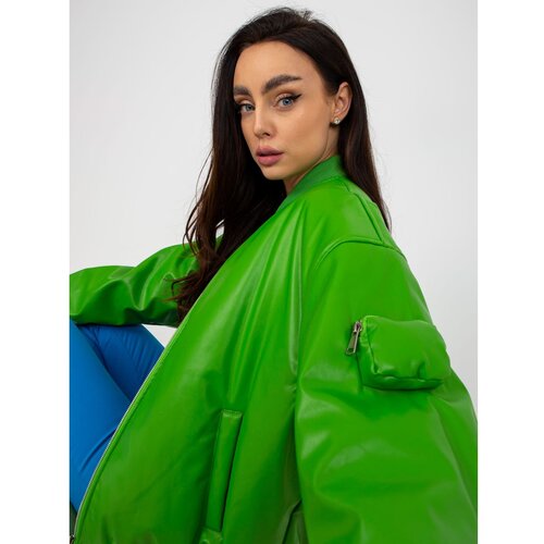 Fashion Hunters Light green women&amp;#039;s eco-leather bomber jacket Slike