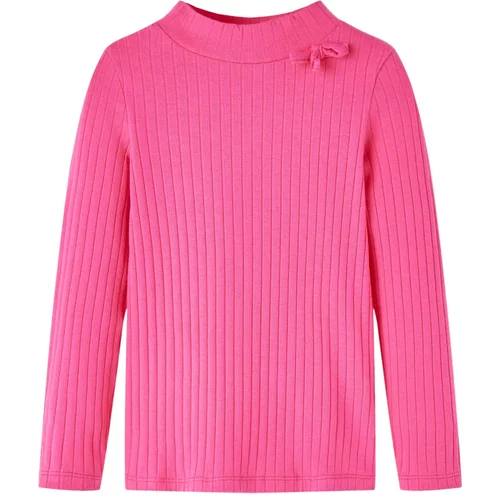 vidaXL Otroška majica z dolgimi rokavi rebrasta pletenina živo roza 128