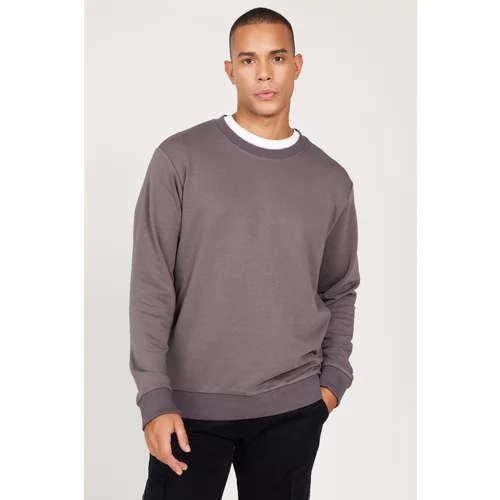 AC&Co / Altınyıldız Classics Men's Dark Gray Standard Fit Regular Fit Crew Neck 3 Thread Cotton Sweatshirt