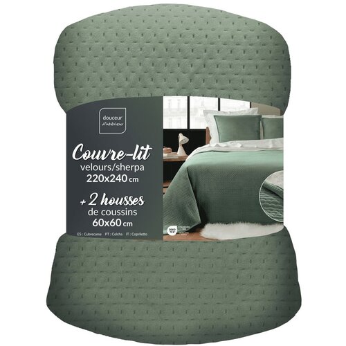 Douceur d int&amp;eacute;rieur Zelen komplet pregrinjala in prevleke za vzglavnik iz sherpa flisa 220x240 cm Mylene &amp;ndash; Slike