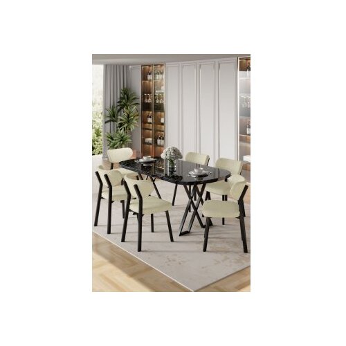 Hanah home Set trpezarijskog stola i stolica (7 delova) Axton Black Marble Cream Cene