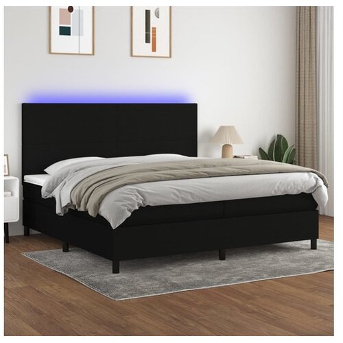  Box spring postelja z vzmetnico LED črna 200x200 cm blago Cene