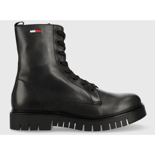 Tommy Jeans Kožne čizme Lace Up Wmns Boot za žene, boja: crna, ravna potpetica