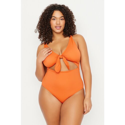 Trendyol Curve Plus Size Swimsuit - Orange - Plain Cene