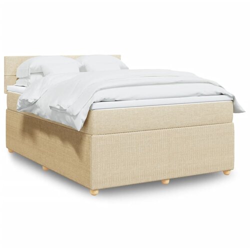 vidaXL Box spring postelja z vzmetnico krem 160x200 cm blago Cene