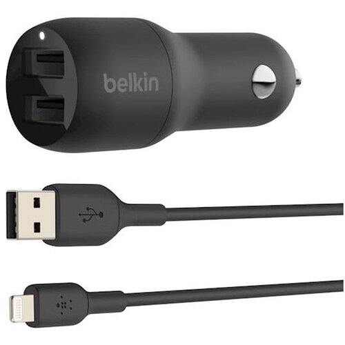 Belkin polnilec za avto + polnilni kabel usb-a na apple lightning, 2 vhoda, 24 w, črn Cene