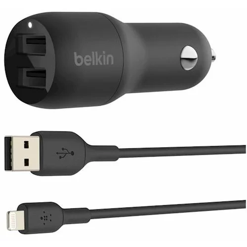 Belkin polnilec za avto + polnilni kabel usb-a na apple lightning, 2 vhoda, 24 w, črn