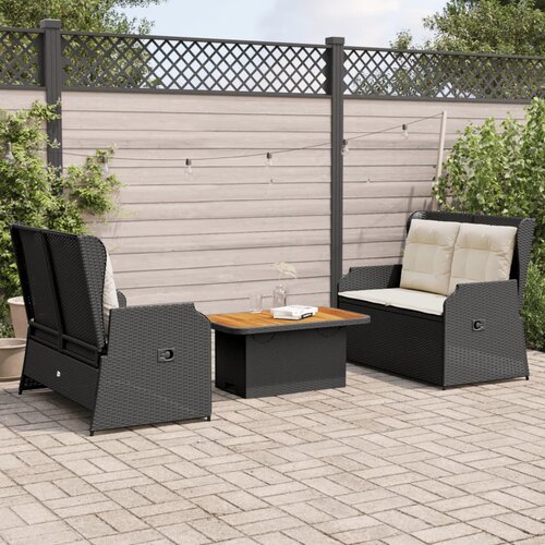  3-dijelna vrtna garnitura od poliratana s jastucima crna 90 x 55 x 40/71 cm Cene