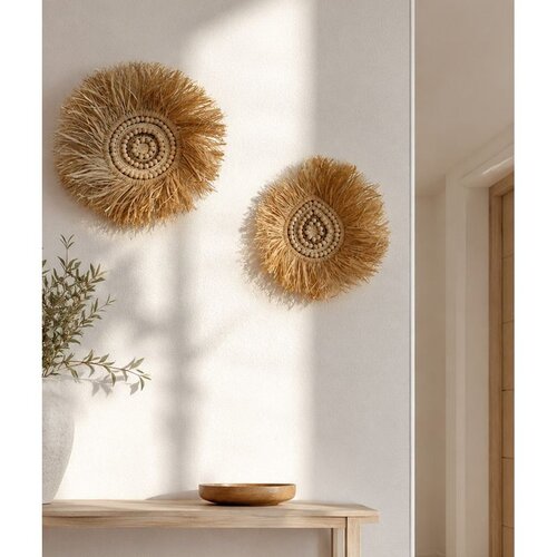 Wallxpert set 2 boho zidna ukrasa od rafije DB0014, sa drvenim perlama, 30 i 20 cm Cene