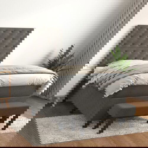 The Living Store Box spring postelja z vzmetnico temno siv 90x190 cm žamet - Box Spring Postelja, (21492328) Slike