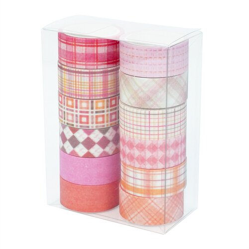 INF Komplet 12 trakov washi s črtami in karo vzorcem Pink, (21758443) Cene
