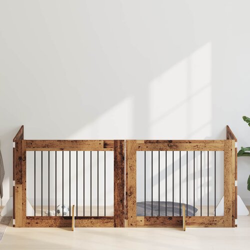  Vrata za pse s postoljem 4 pcs Staro drvo 100 x 80 cm Cene