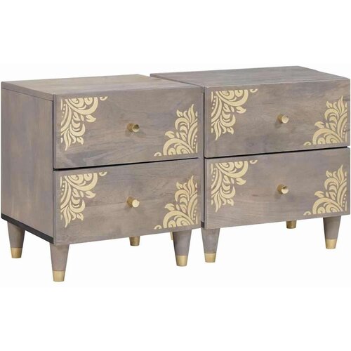 vidaXL Nočna omarica 2 pcs Siva 40 x 33 x 46 cm trden mangov les Cene