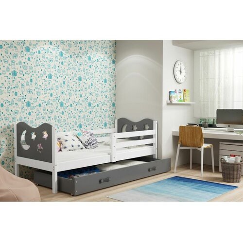 MAX drveni dečiji krevet sa fiokom - 190x80cm - sivo-beli VDX9AQM Cene