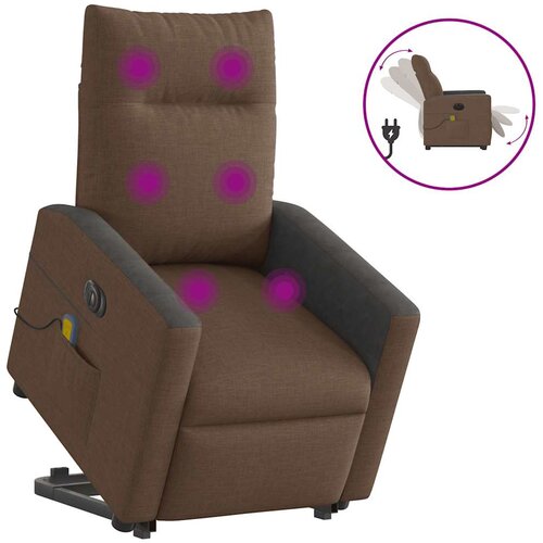VidaXL Električni masažni naslonjač na podizanje od tkanine smeđi Slike