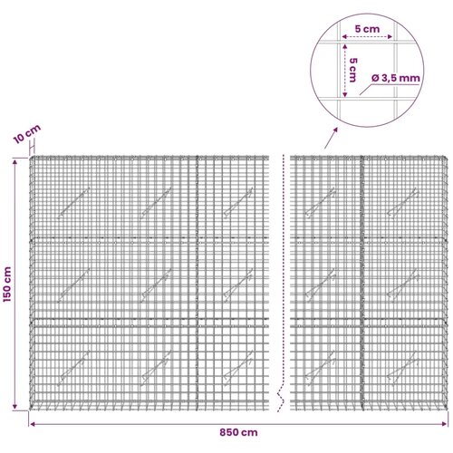  Gabion s žicom debljine 3 5 mm i mrežom 5x5 cm 850x10x150 cm - 10 cm 150 cm 850 cm Slike