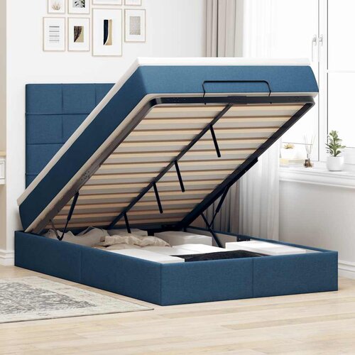  Otomanski krevet madracem i LED plava 120x190 cm tkanina Cijene