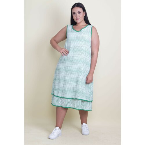 Şans Women's Plus Size Green Piping Detailed Coated Hem Lined Dress Cene