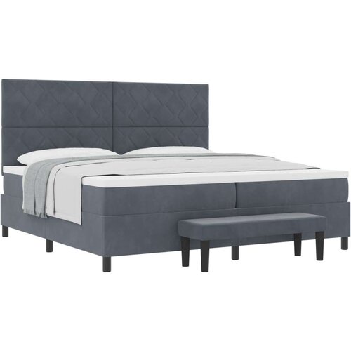 Box Postelja z vzmetnico z vzmetnico Temno siva 200 x 200 cm Žamet - - Siva - 99.64 - 200 x 200 cm - Cene