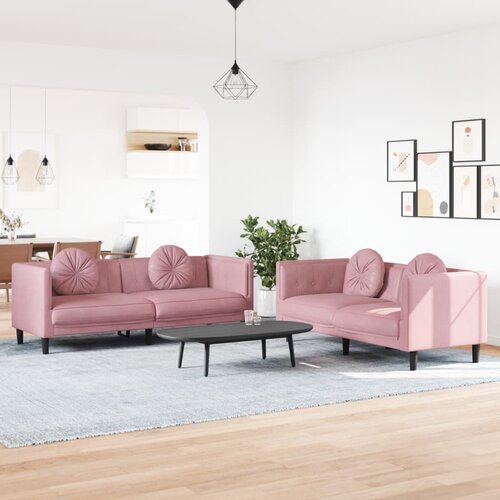  2-dijelni set sofa s jastucima ružičasti baršunasti Cene