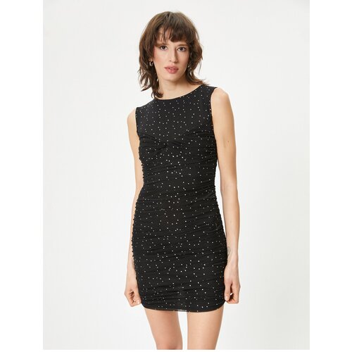 Koton Polka Dot Mini Tulle Dress Sleeveless Draped Lined Slike