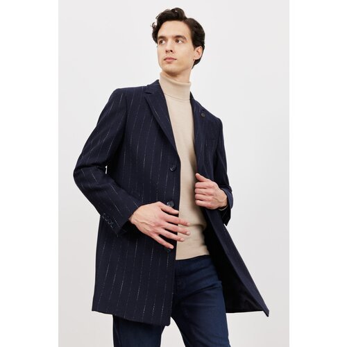 Altinyildiz classics Men's Navy Blue Standard Fit Normal Cut Mono Collar Patterned Woolen Overcoat Slike