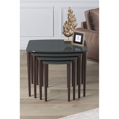 Hanah home set od 4 umetnutih stočića Telwe, antracit / orah Cene