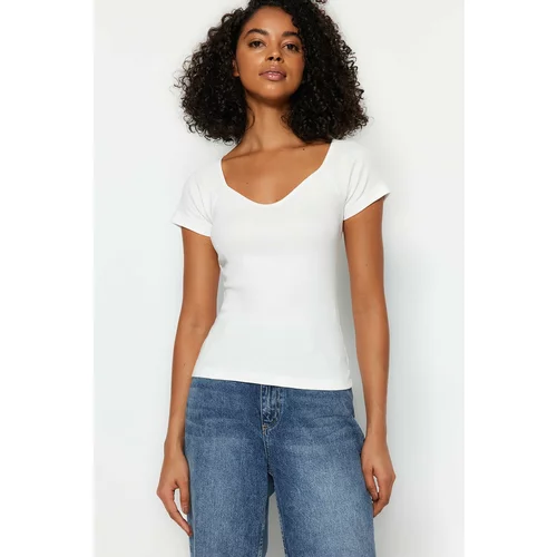 Trendyol White Fitted Cotton Stretch Knitted Blouse