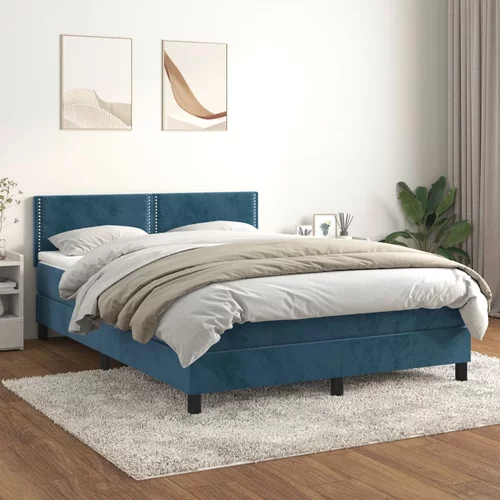 vidaXL Box spring postelja z vzmetnico temno modra 140x200 cm žamet