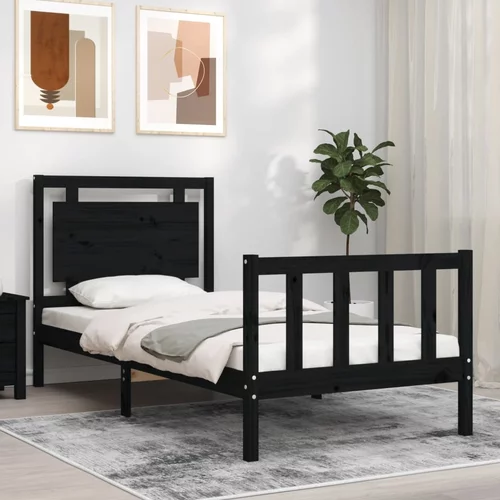 vidaXL Okvir kreveta s uzglavljem crni 90 x 190 cm od masivnog drva