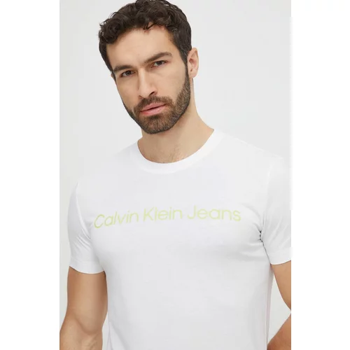 Calvin Klein Jeans Bombažna kratka majica bela barva