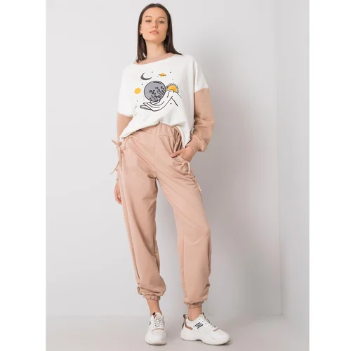 Fashion Hunters Beige sweatpants with ruffles