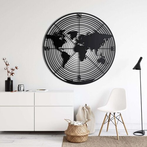 Wallxpert metalni zidni ukras 5139, mapa sveta u kružnoj mreži, 60 x 60 cm, crni Slike